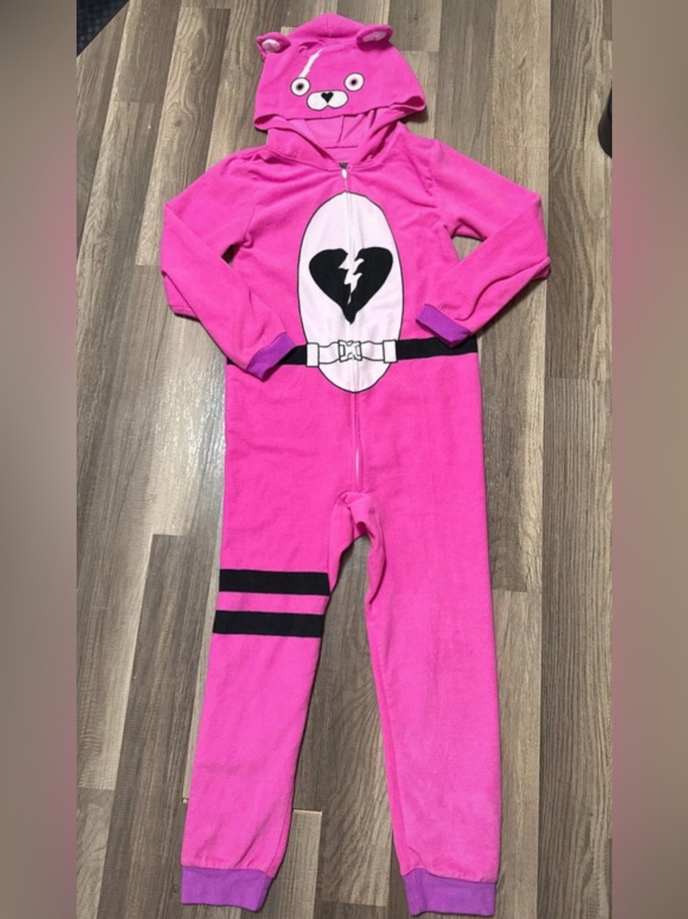 Fortnite Cuddle Team Leader Youth Large Pink Zip Up One Piece.